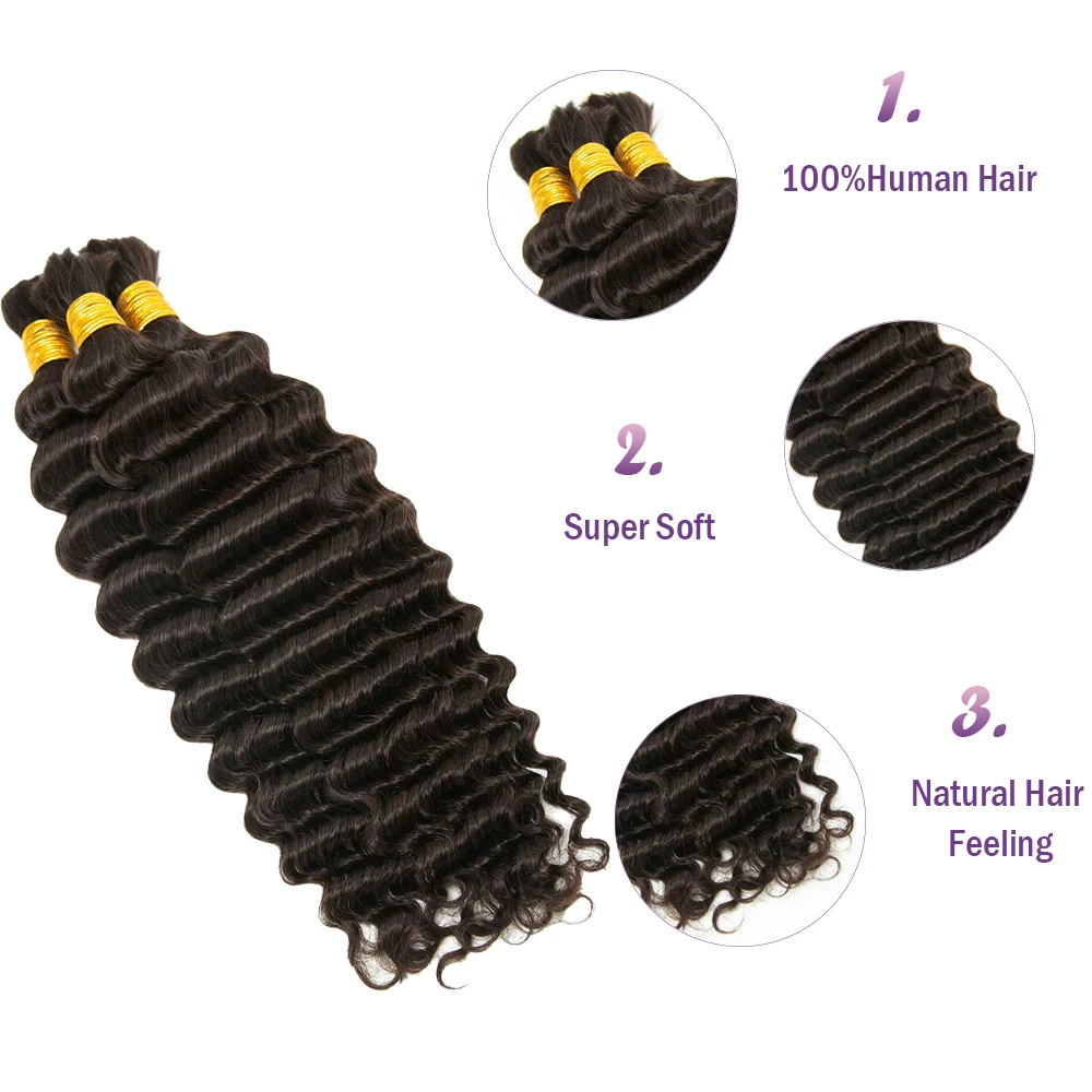 #2 Color Bulk Human Hair For Braiding Deep Wave 100G Human Braiding Hair 20 Inch Curly Bulk Human Hair Dark Brown Wet And Wavy