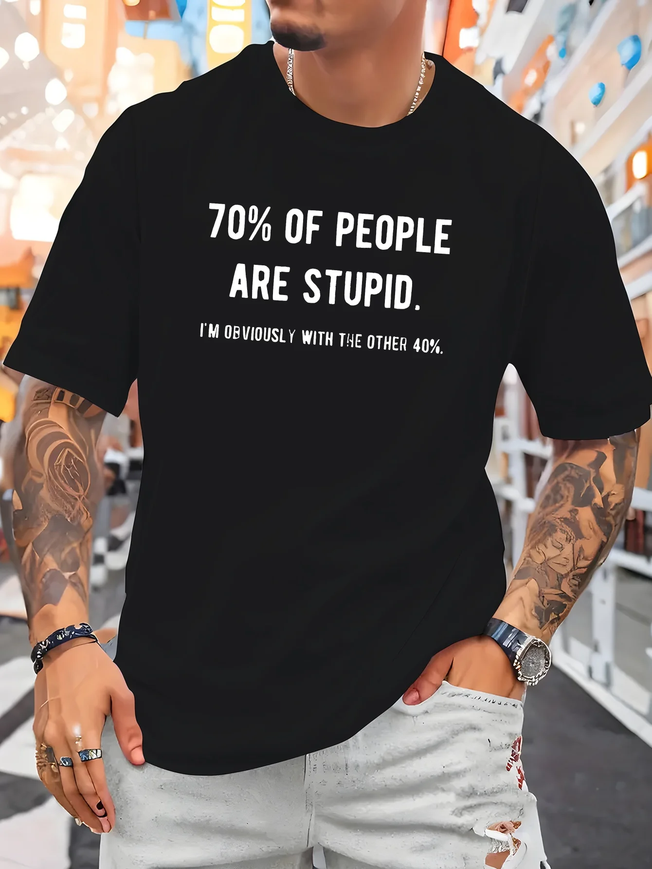 Sarcastic Quote Men Crew Neck Cotton T Shirt 70 Percent Of People Are Stupid Letter Print Short Sleeve Casual Street Fashion Top