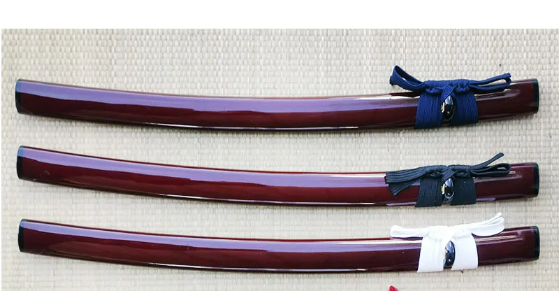Japanische Schwertscheide, Holz-Saya-Scheide, Kirschholzfarbene Bemalung, 76cm Länge, Polyester-Seil Sageo, Samurai-Schwertscheide – Detail 3