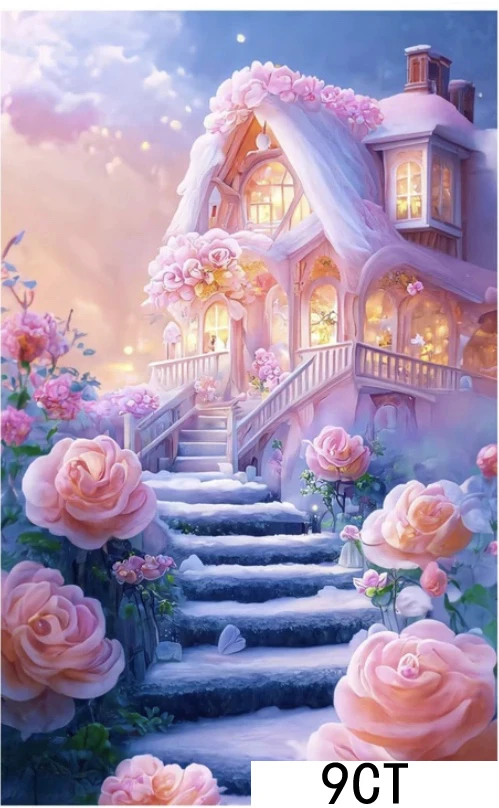 

9ct 60x80cm Rose House Embroidery DIY Chinese Style Printed Kits Cross Stitch Needlework Set Home Decor Crafts