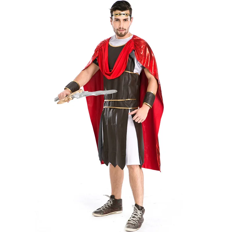 Roman Gladiator Costume Spartan Warriors Costumes For Men Fearless Soldier Outfit With Red Cape