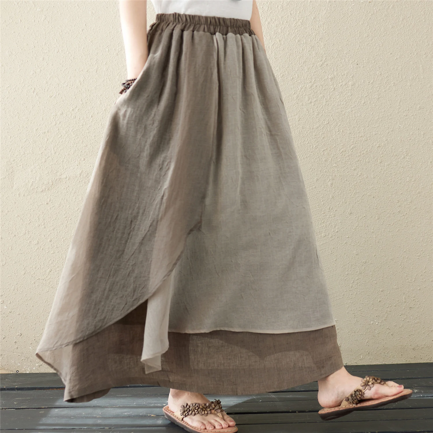 #3006 Summer Cotton Linen Skirt Women High Waisted Vintage Skirt Ladies Loose Asymmetrical Long Skirts For Women Ankle-length