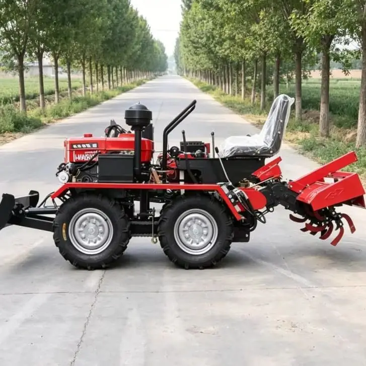 Customized 2026 New High‑Power Mini Tiller, Wheeled Tractor Rotary Tiller, Four‑Wheel Rotary Tiller for Farmland Cultivation