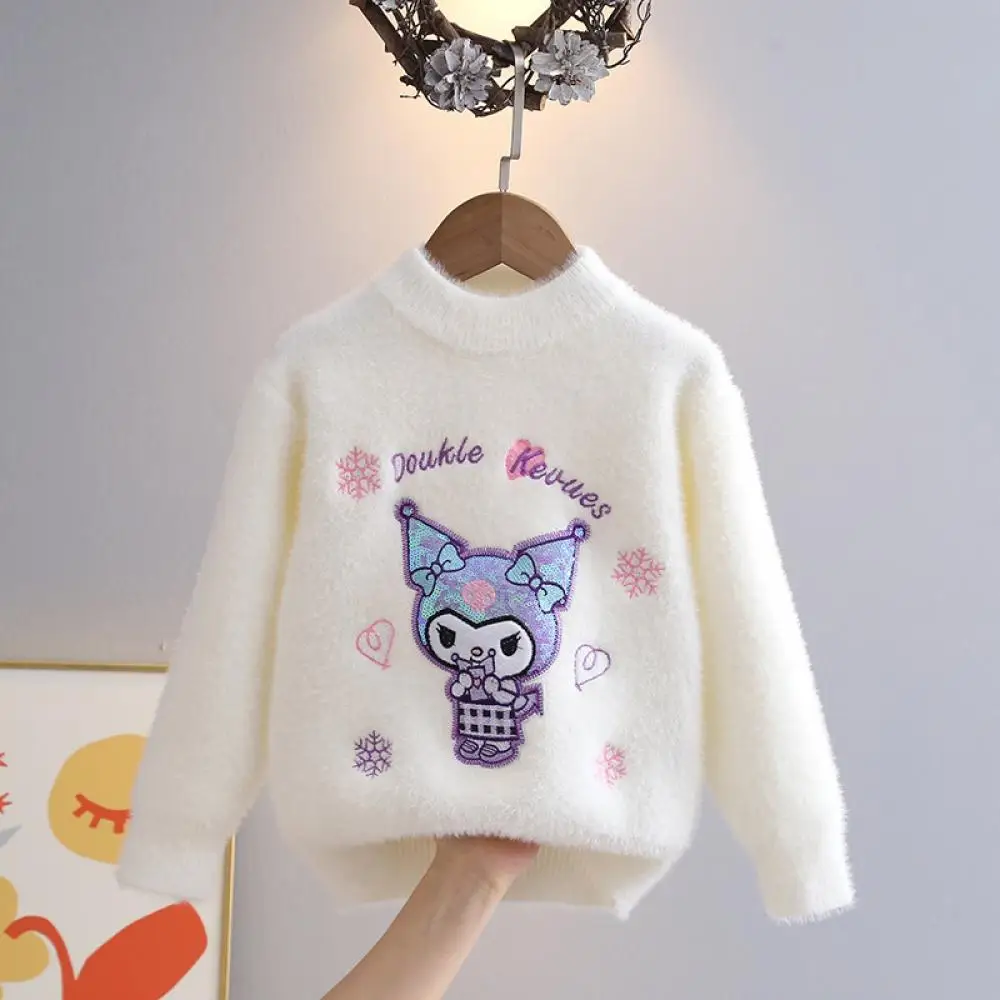 أنيمي الأطفال سترة Kuromi سترة ربيع الخريف Kawaii متماسكة سترة جولة الرقبة البلوز قاع قميص سترة