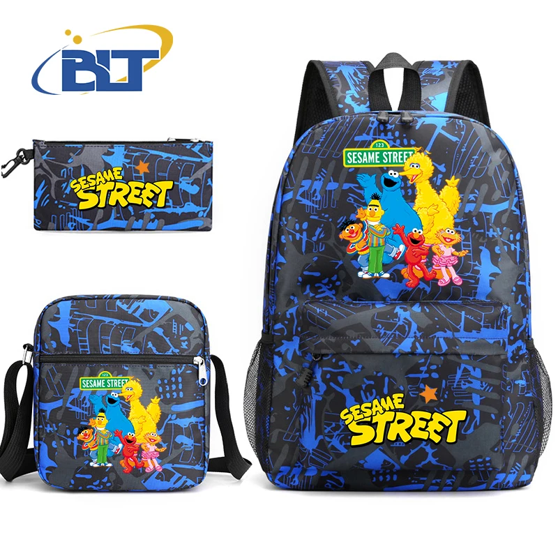 MINISO Sesame Street printed student school bag set Children's shoulder bag backpack pencil case three-piece set