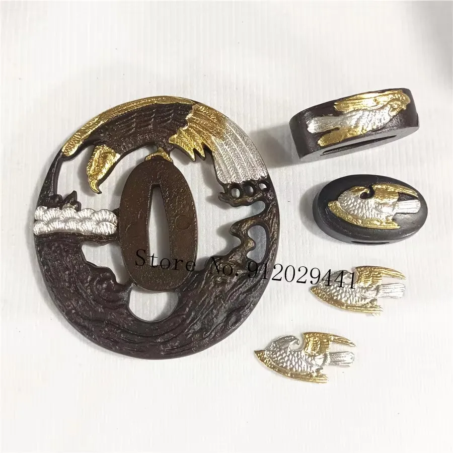 A Set Brass Copper Eagle Guard Tsuba Menuki Fuchi Kashira Seppa For Japanese Samurai Katana Sword Wakizashi Tanto Fittings