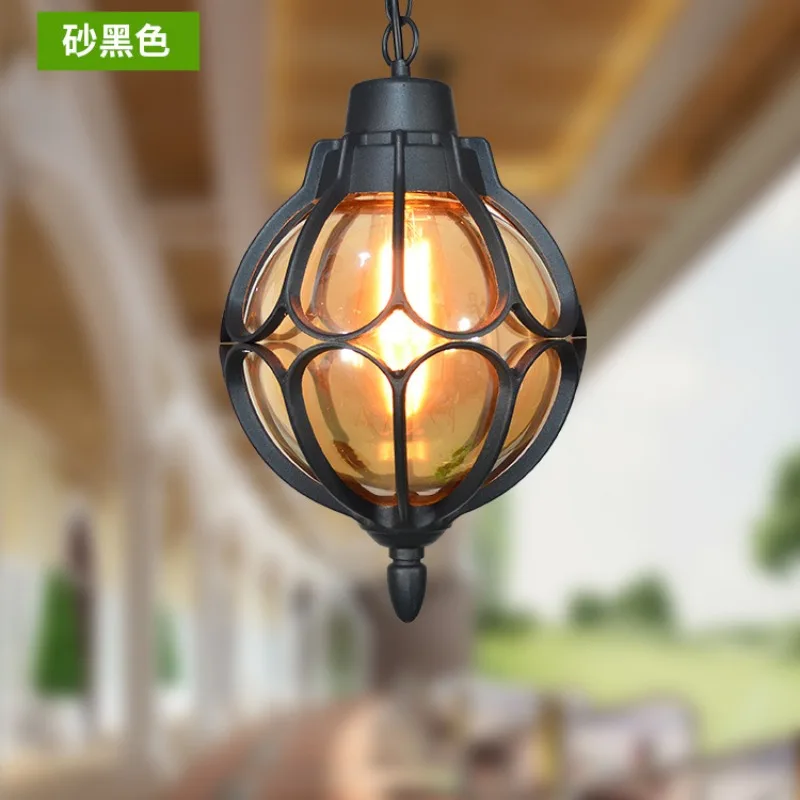 Vintage Globe Outdoor Pendant Light, Rustproof & Waterproof Porch Lamp for Pergola & Villa