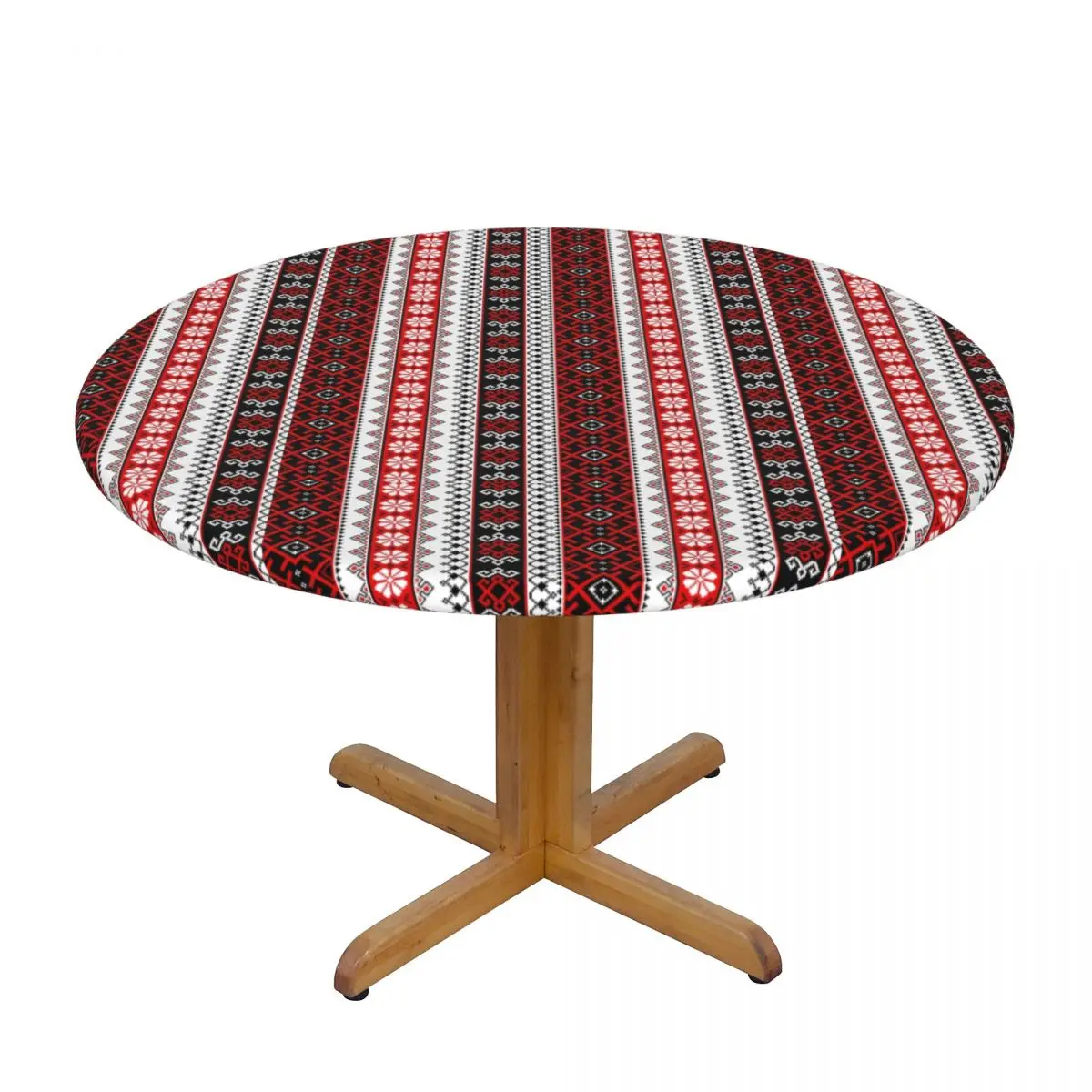 Round Oil-Proof Bold Colorful Ukraine Style Vyshyvanka Embroidery Tablecloth Edge Table Covers 40