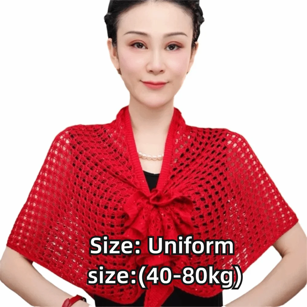 Sparkly Design Hollow Out Cardigan Front Buckle Design Short Sleeve Ice Silk Wrap Floral Pattern Cotton Material Triangle Shawl view 6