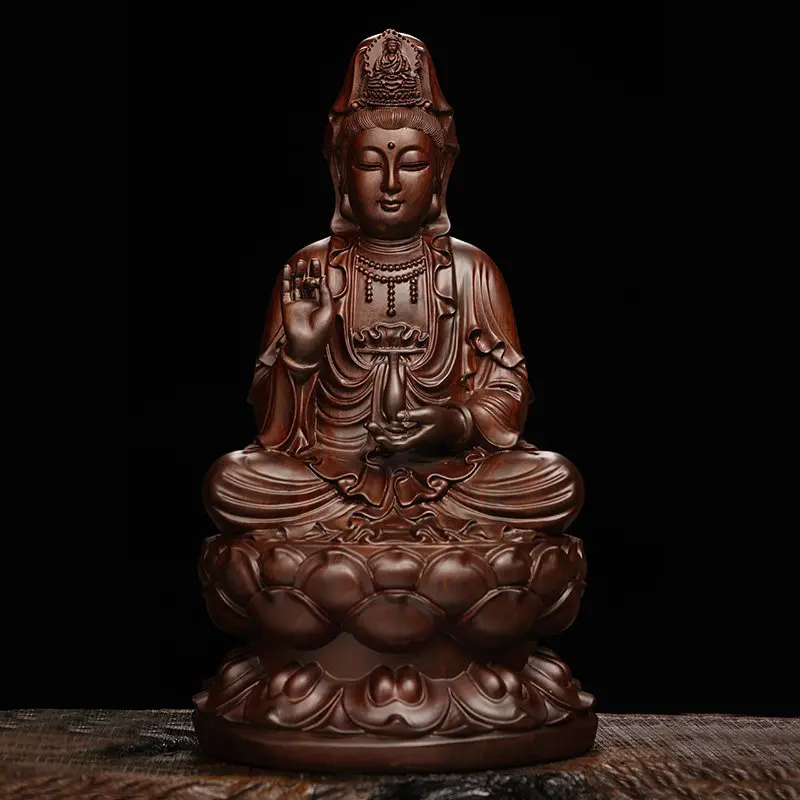 YFY  ebony wood carving  Buddha ornament solid wood Sakyamuni  statue Amitabha Buddha three treasures Buddhist worship