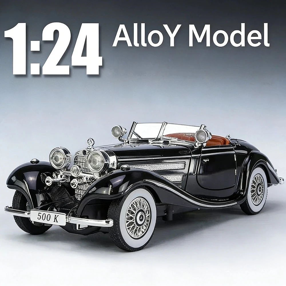 

1:24 500K 300SL Alloy Models Diecast Classic Car Doors Opened Sound Light Pull Back Miniature Vehices Vintage Collectibles Gifts
