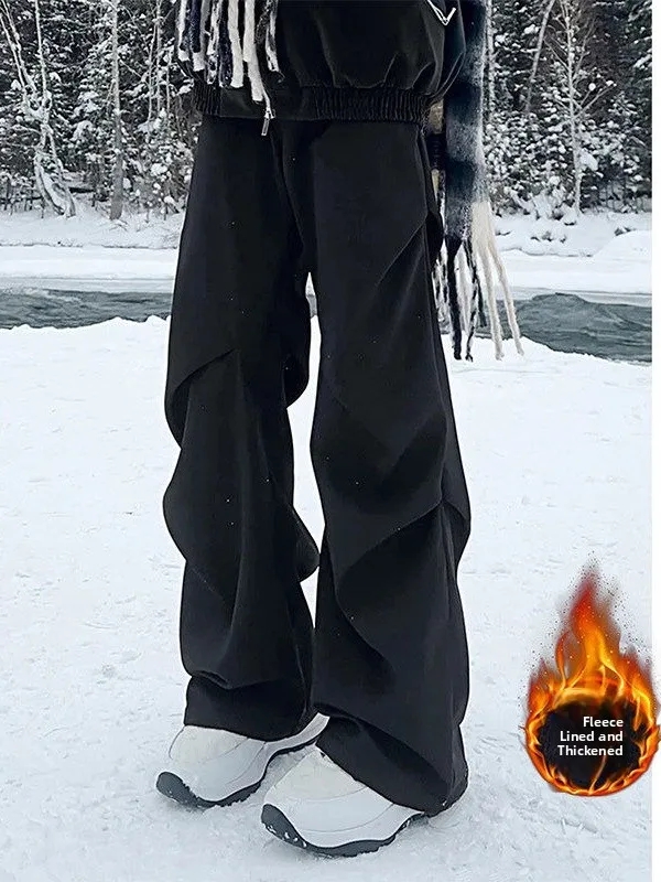 

Bla Fce Lined Casual Pants Men's Thiened Faion Brand Warm Trousers Dra Micro Flared Suit Pants Leisure Sle