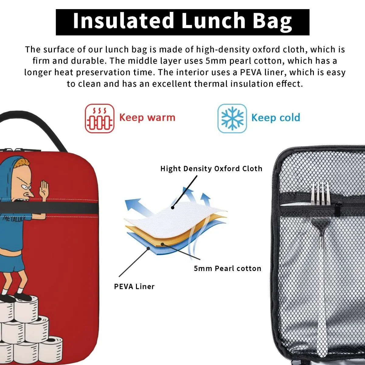 Beavis And Butthead Pulp Fiction Humorous Insulated Lunch Bag for Women Kids Portable Food Boxes Thermal Lunch Box Tote