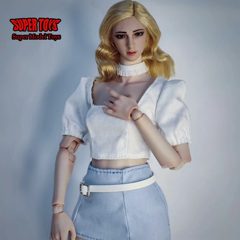 1/6 Scale Female Soldier Fashion Clothes  Low-cut Puff Sleeve Short Mini Hip Skirt Necklace Belt for 12