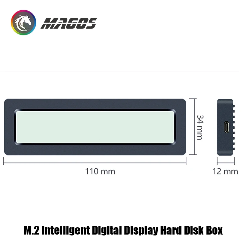 Universal M.2 Hard Drive Enclosure High-Speed + Digital Display+Cooling, SATA Protocol with Type-C USB 3.2 for Storage Expansion