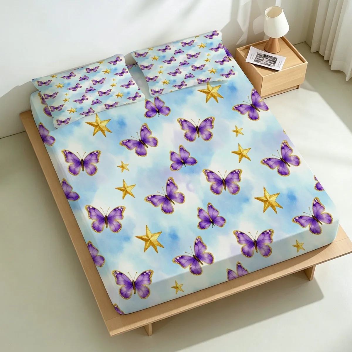 Fun 2D Digital Print Three-Piece Bedding Set (Includes 1 Fitted Sheet + 2 Pillowcases) Mattress Protector, Fitted Elastic Style, Protective Cover, Mattress Protector, Must-Have for Ambiance, Suitable for All Seasons, Machine Washable Design, Holiday Decoration, Various Sizes, Breathable Protective Cover Plus Pillowcase