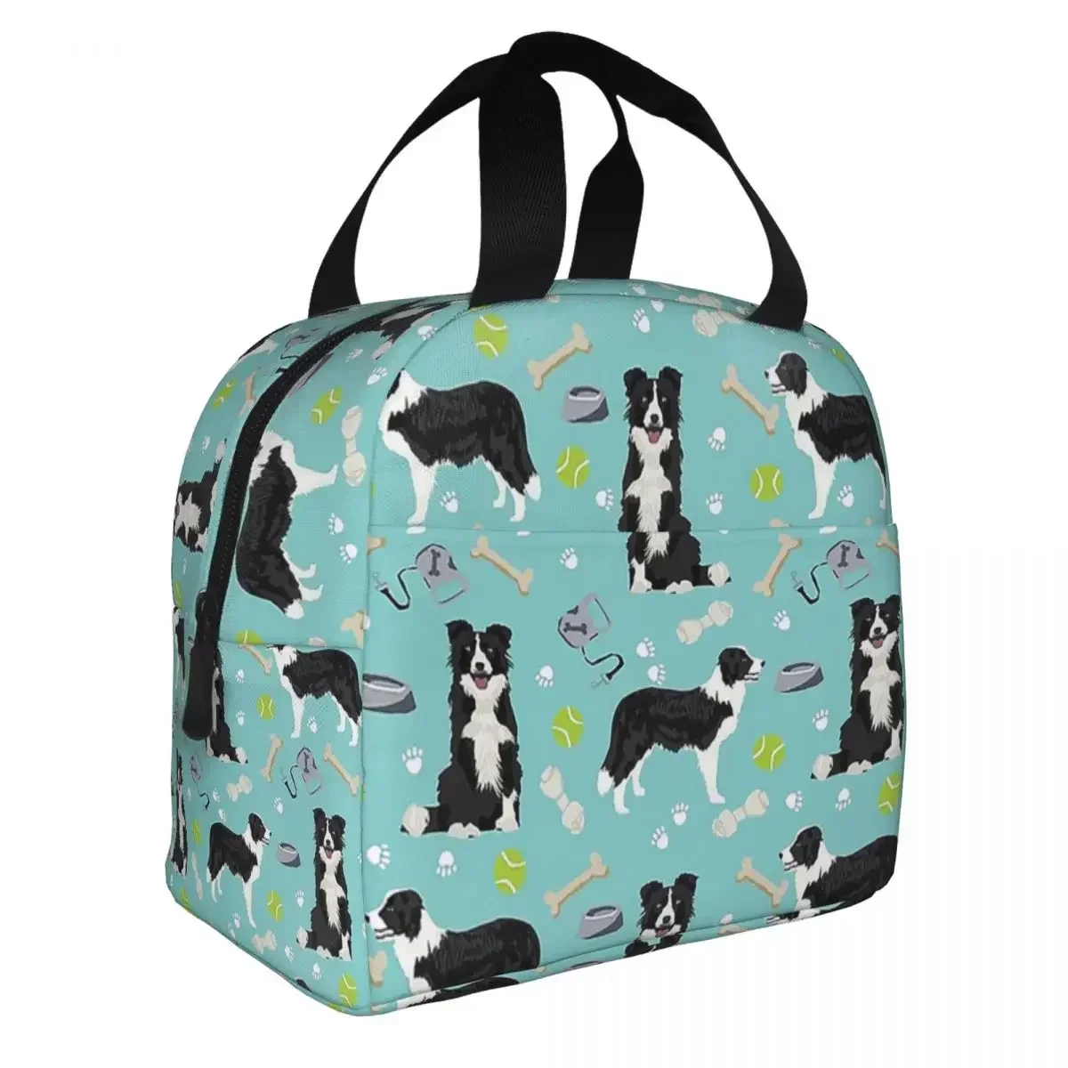 Border Collie Tennis Lunch Bags Portable Insulated Oxford Cooler Bags Dog Thermal Food Picnic Lunch Box for Women Children