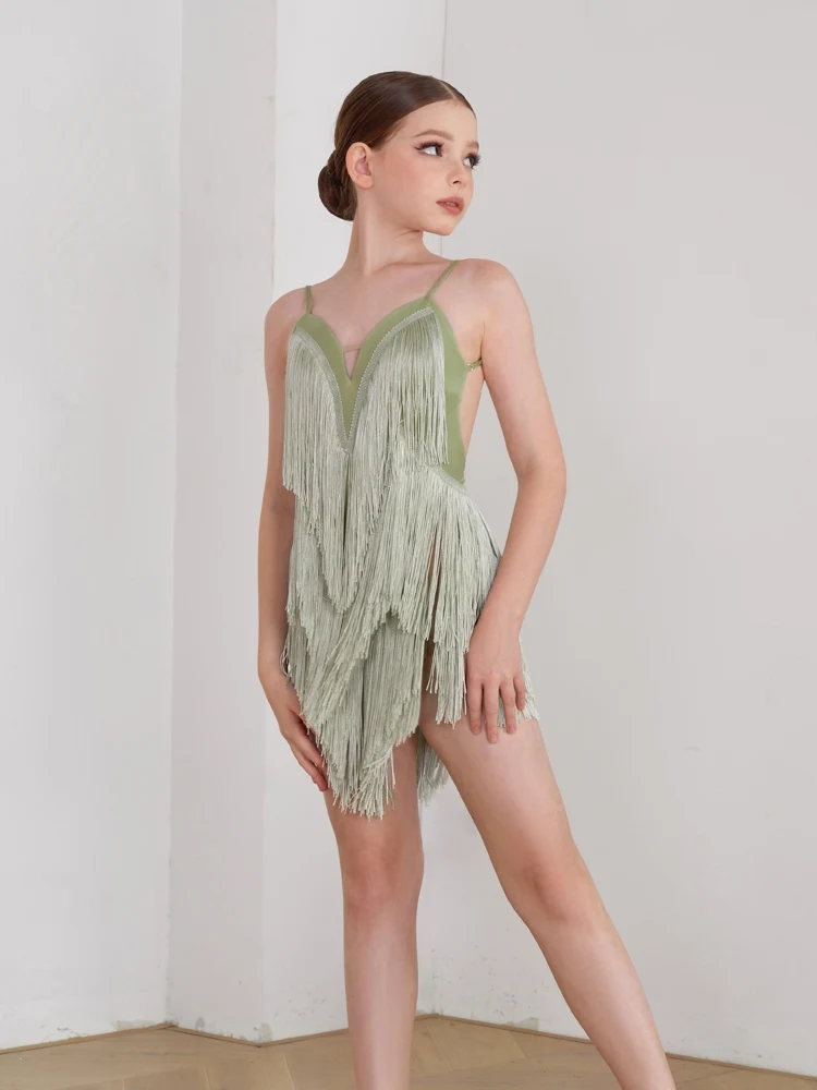 Vestido de baile latino para niñas con borla, ropa de práctica dividida, Chacha, Samba, Tango, ropa de baile latino para niños DQS16553