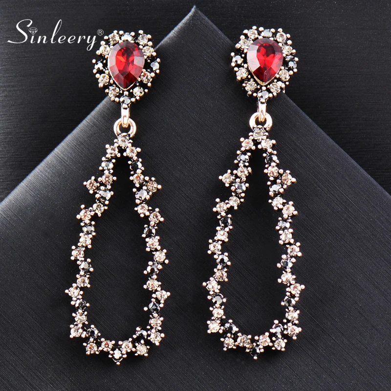 SINLEERY Sexy Gothic Style Hollow Teardrop Earrings For Women Cubic Zirconia Retro Jewelry Accessories 