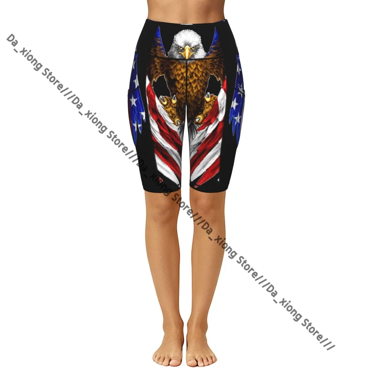 Comfortable Stretchy Yoga Shorts Eagle American Flag Print Women Gym Exercise Sports Trousers