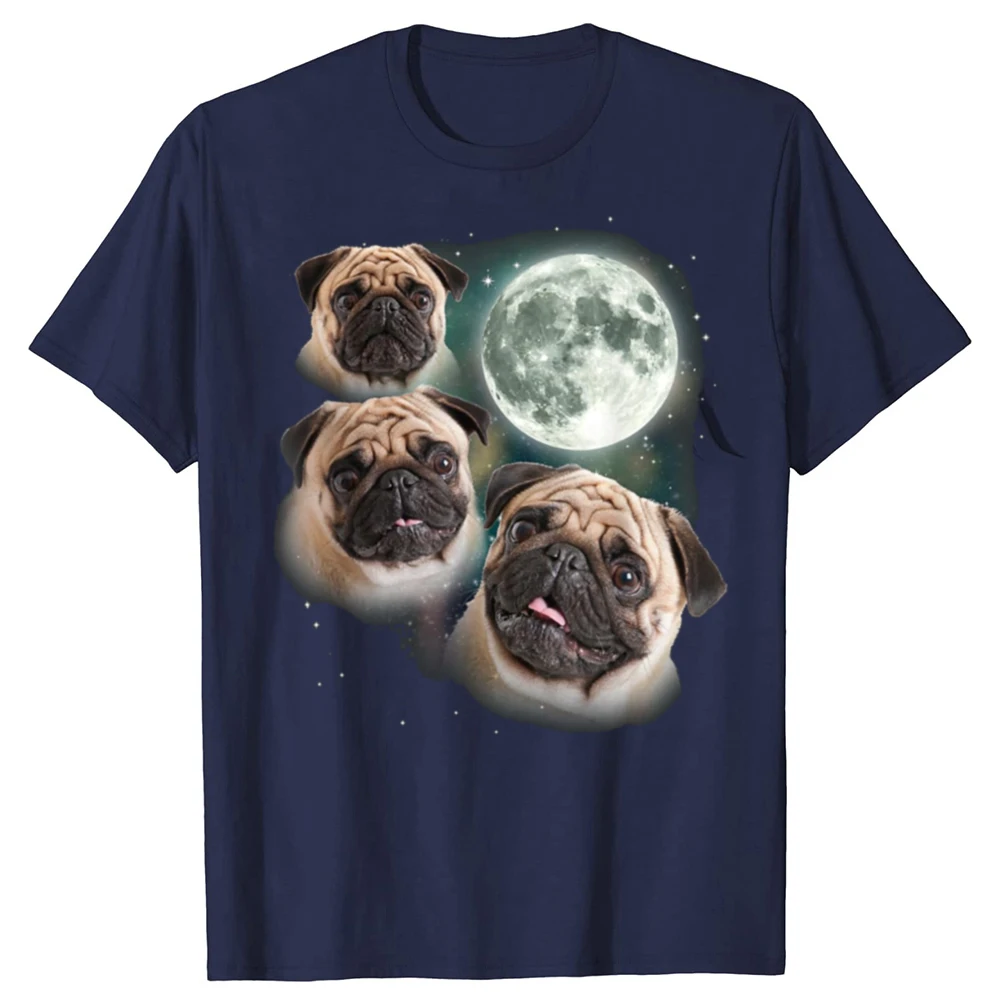 Lustige 3 Mops-Mond-Hundeliebhaber Dreifach-Weltraum-Grafik T-Shirts Herren Damen Mode Lässiges T-Shirt 100% Baumwolle Locker Übergroßes T-Shirt – Detail 3