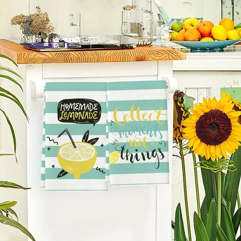 

2pcs Water Absorbent Lemon Print Kitchen Towel Reusable Washable Dishwashing Cloth Summer Style Absorbent Kitchen Hand Towel