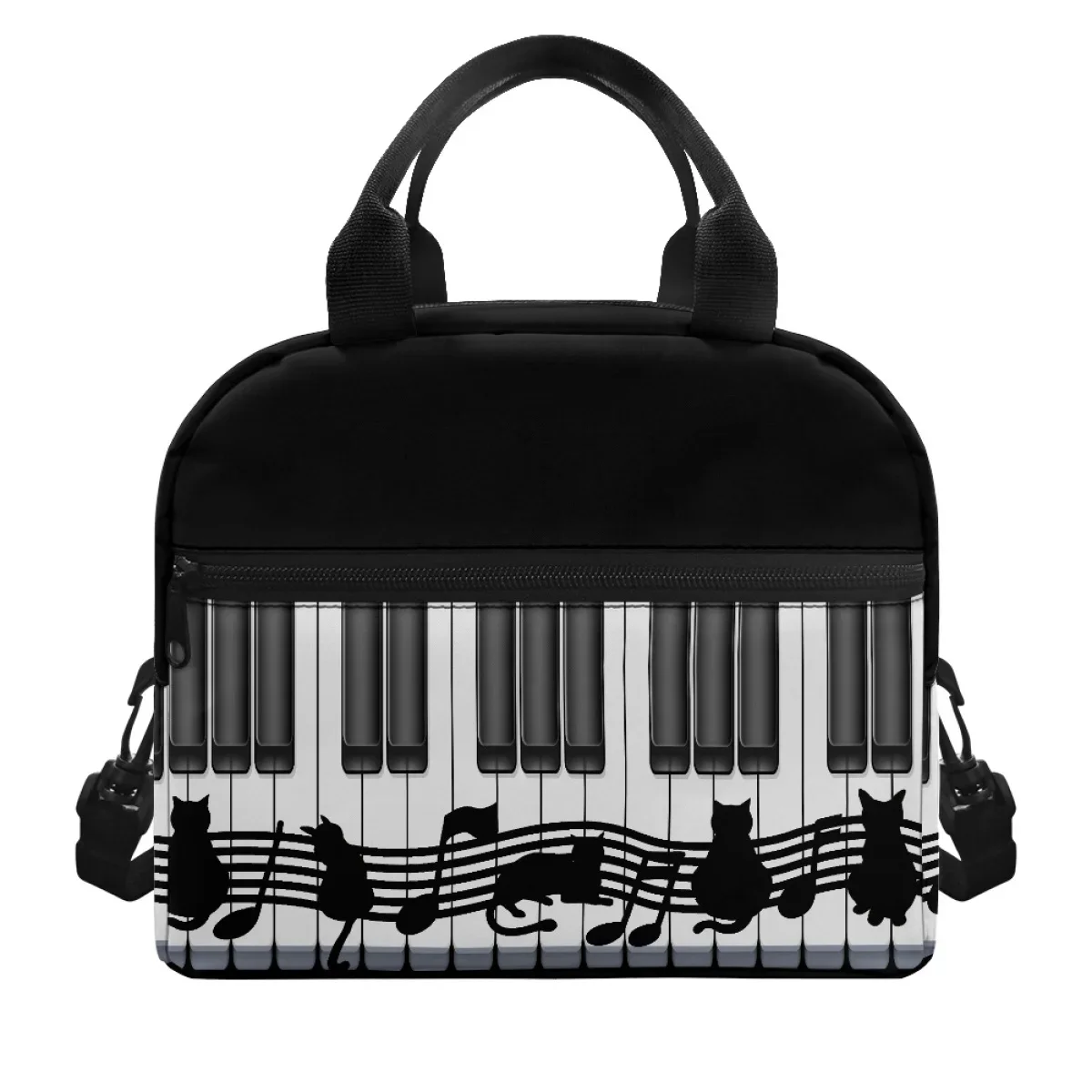 FORUDESIGNS Piano Keys Musical Notes Leakproof Cooler Ladies Utility Zipper Insulated Lunch Bag Lightweight and stylish Lunchbox