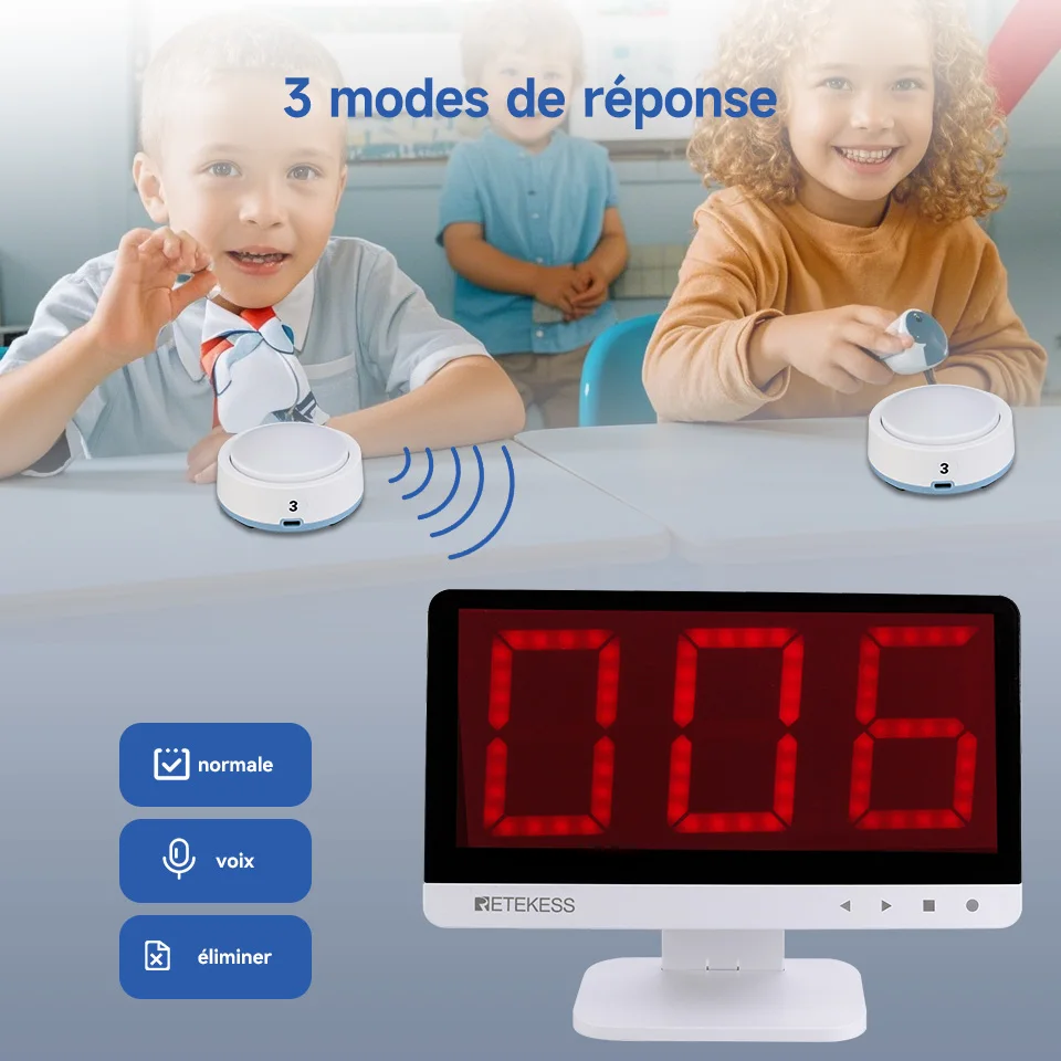 Image 6: Retekess TM101 système de buzzer game quizz de  sans fil 3 modes de réponse 4 états de couleur pour Compétition en classe Jeu Jeux en famille