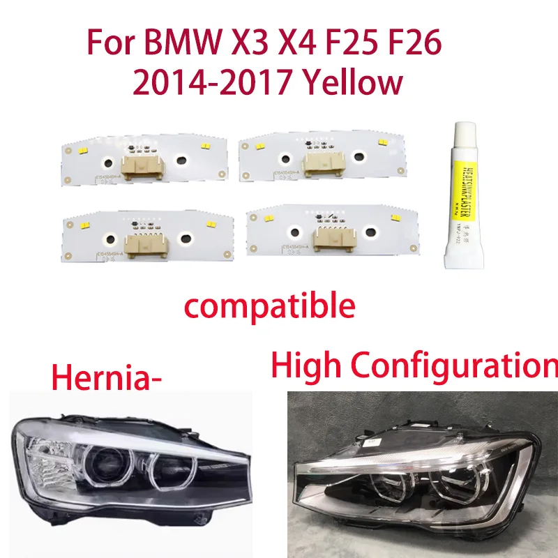 

1 пара для BMW X3 X4 F25 F26 14-2017 Высокая и низкая лимонно-желтая автомобильная грыжа DRL чип ангельские глазки фары балластный чип
