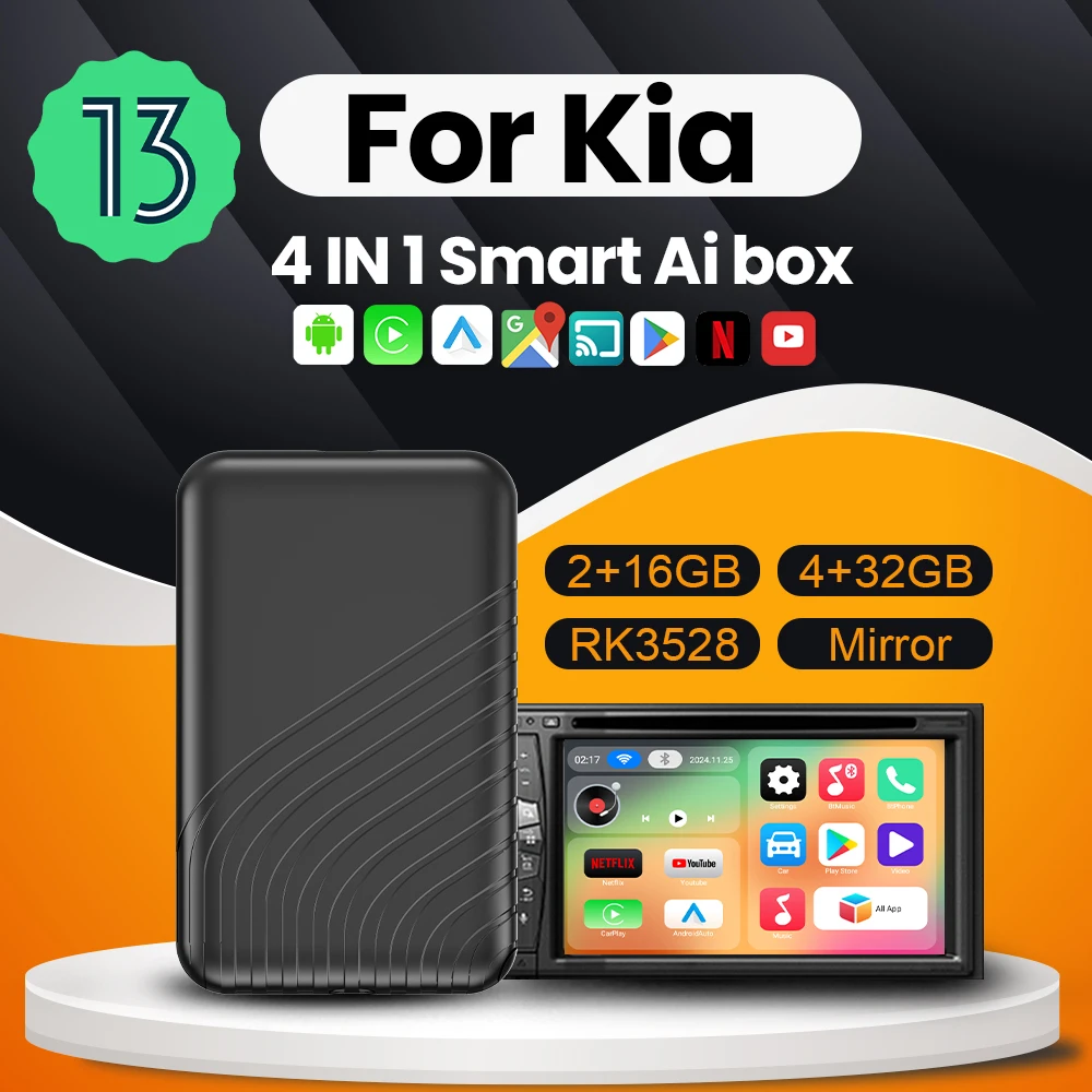 Wireless Carplay Android Auto CarPlay Ai Tv Box Android 13 For Netflix Youtube For Kia Soul Optima Sedona SouIEV Cadenza Sorento