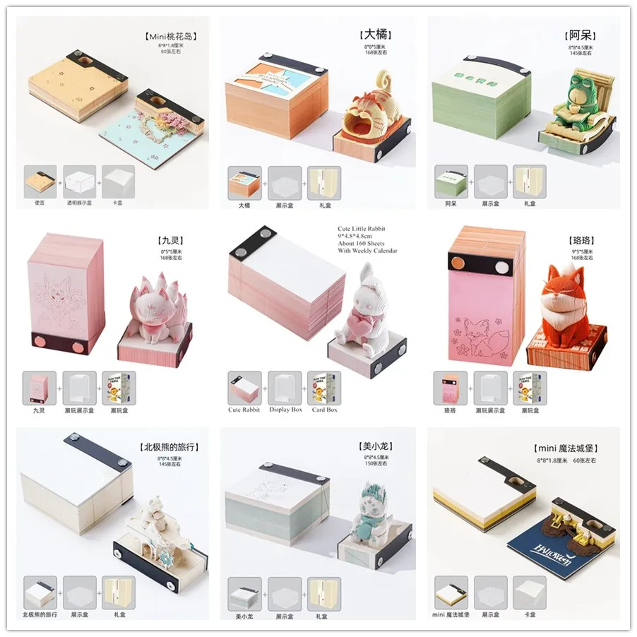 3D Calendar Figurines Cute Rabbit Memo Pad Notes Calendar Art Home Decoration For Girl Notepad Desk Dragon Paper Sculpture