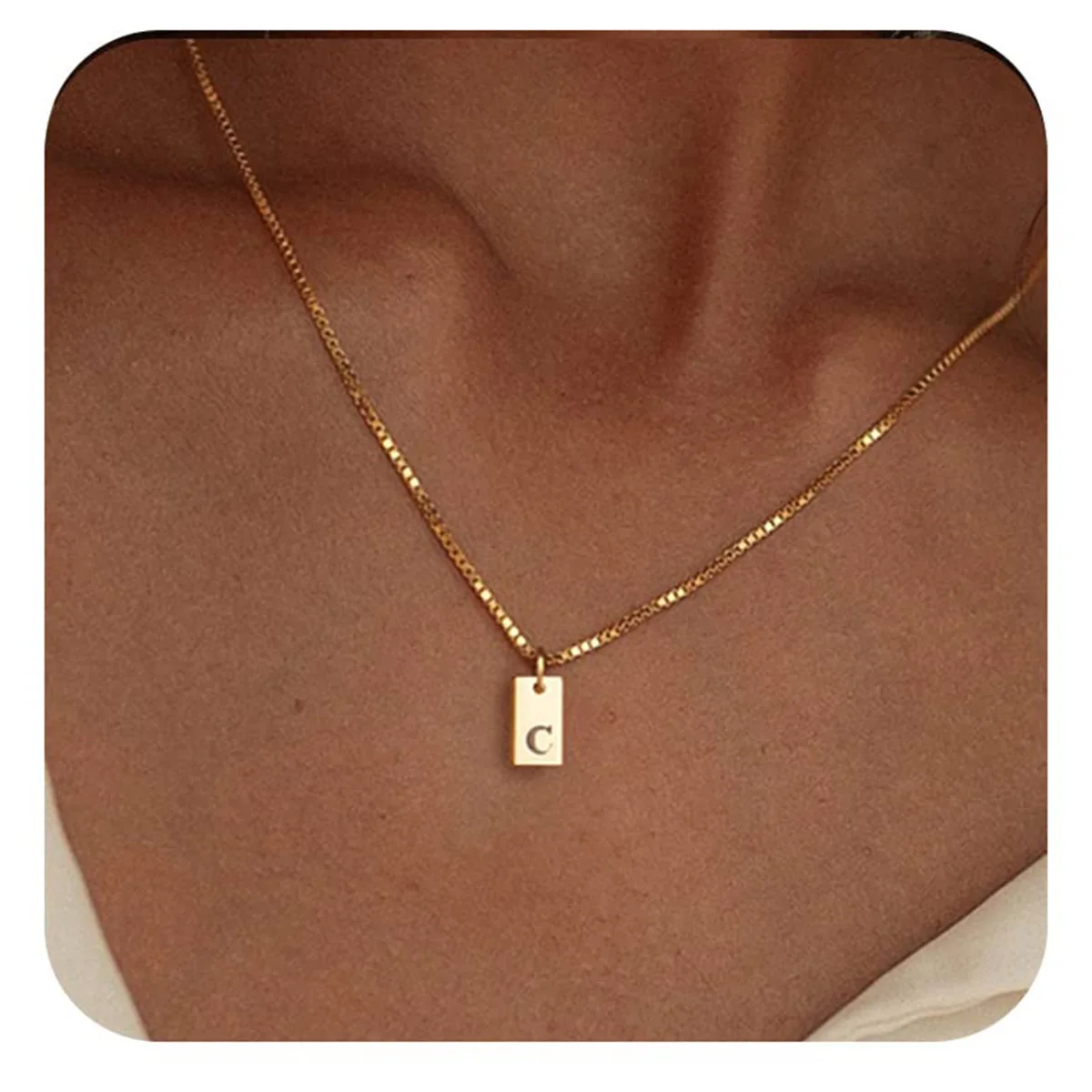 New Mini Square Initial Letter Pendant Necklaces for Women Gold Plated Stainless Steel Engraved Capital A-Z Clavicle Chain