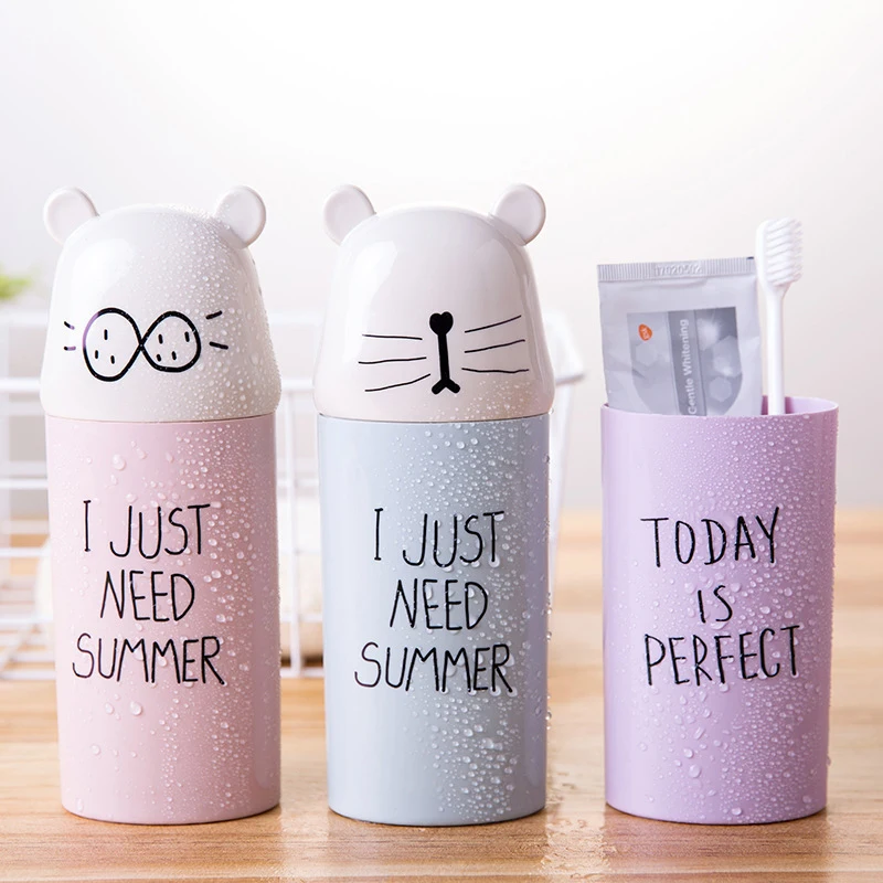 1Pc Cartoon Bear Toothpaste Toothbrush Holder Bathroom Accessories Portable Travel Toothbrush Cover Cup Bathroom Organizer