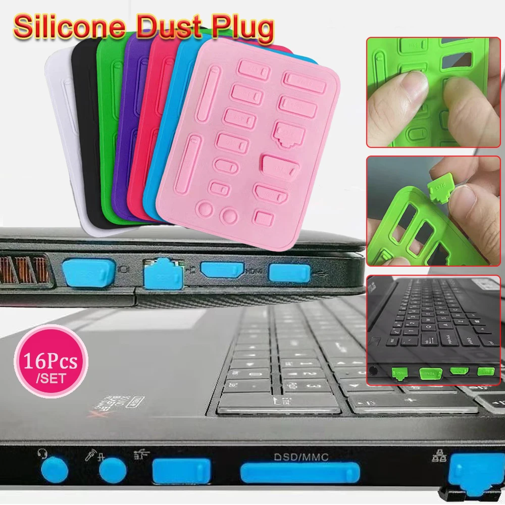 16Pcs/Set Anti-dust Plugs Notebook Computer Port Dust Plugs Laptop Port Dust Covers Stoppers USB Port HDMI RJ45 Interface Cover