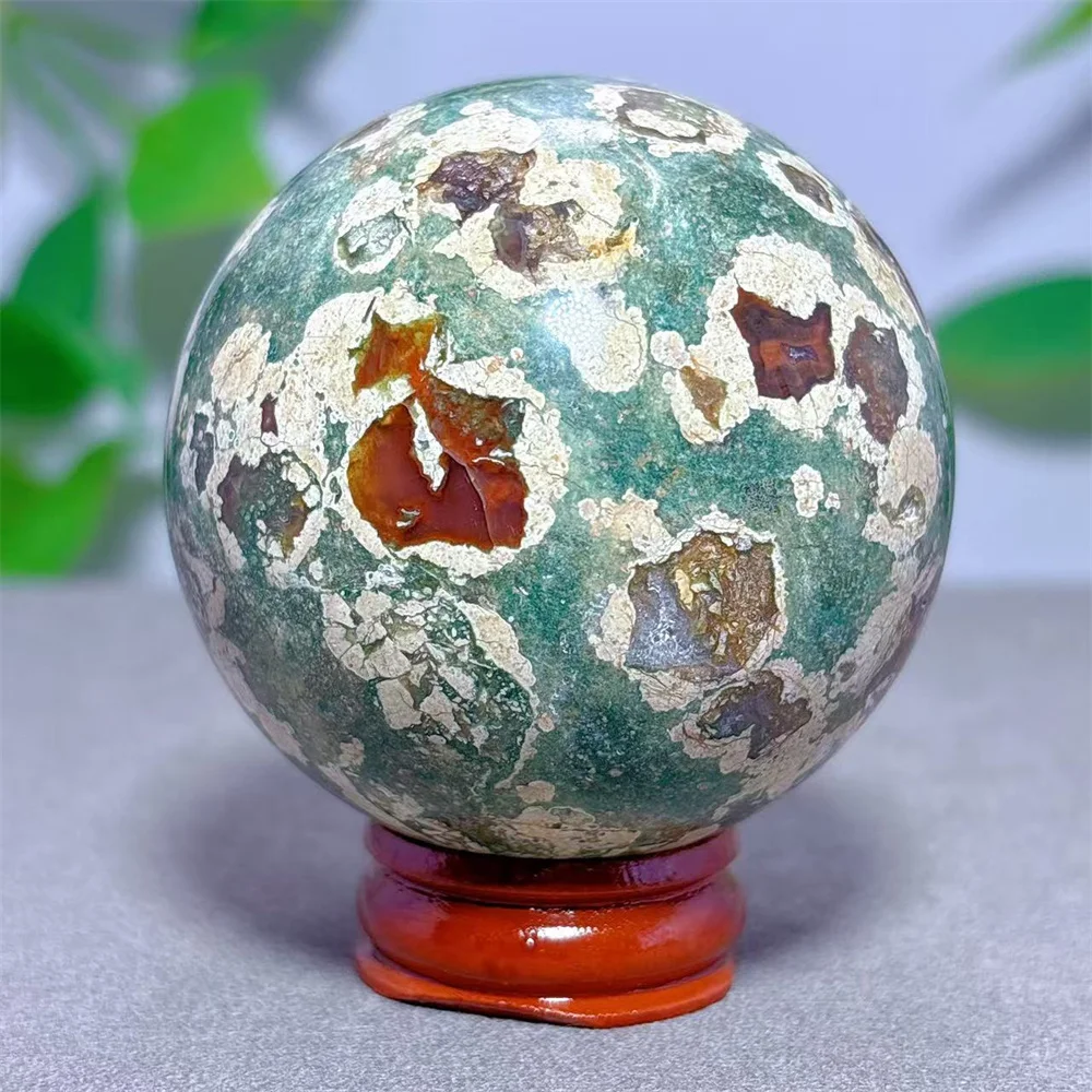 Rainforest Stone Sphere Crystal Natural Stone Quartz Stone Minerals Home Decoration Reiki Gifts Energy Healing Luck Love +Stand