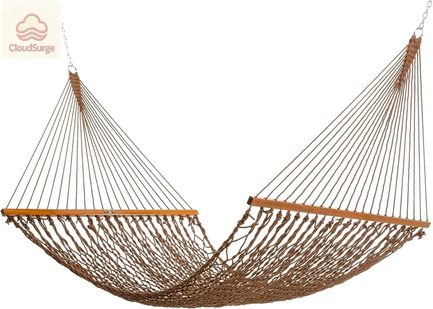 

Large Antique Brown DuraCord Rope Hammock – 13 ft. x 55 in., 2-Person, 450 lb Capacity, Oak Spreader Bar, Zinc-Plated Hardware,