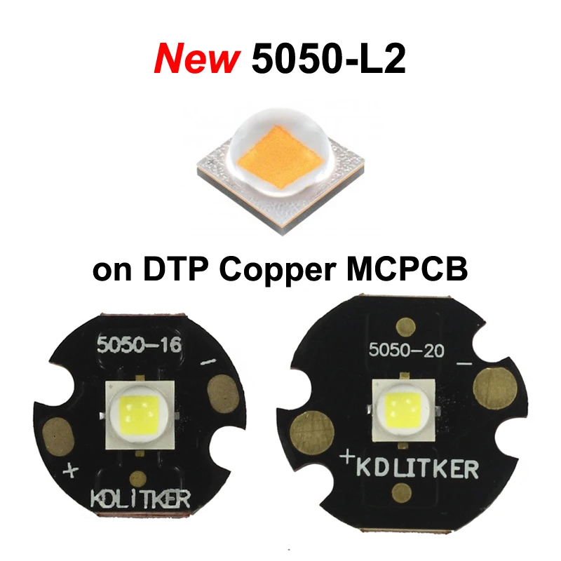 

New 5050-L2 10W 1052 Lumens 6500K 5000K 4000K 3000K SMD 5050 LED Emitter on KDLITKER DTP Copper MCPCB Flashlight DIY
