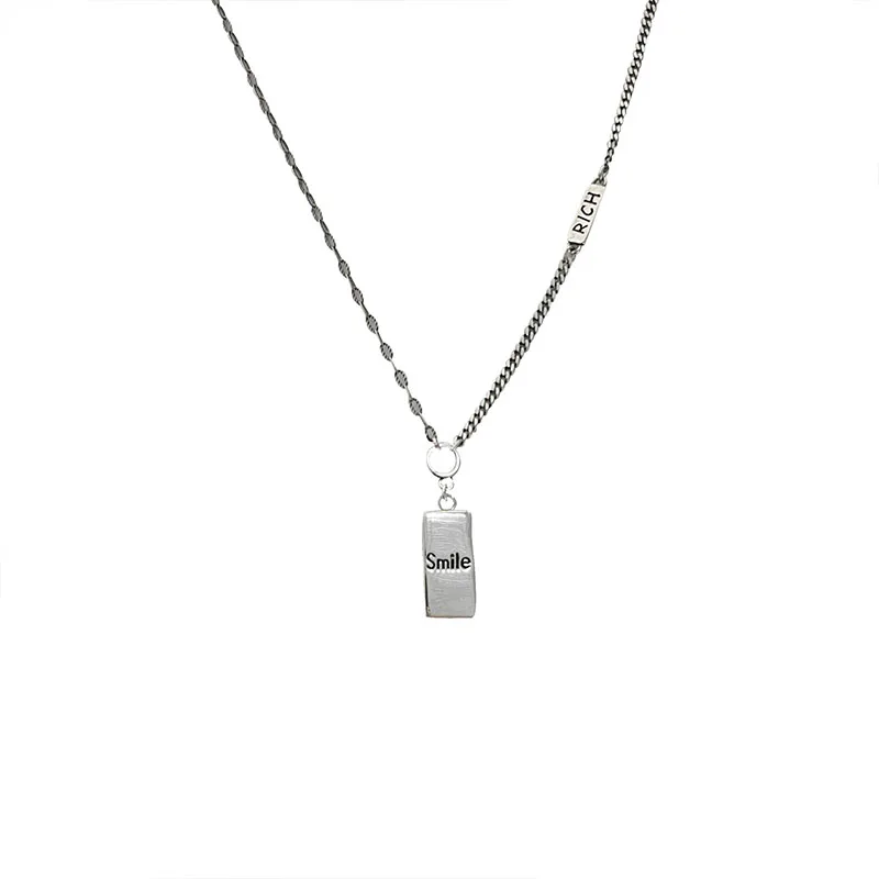 

S925 Sterling Silver Alphabet Square Brand Women's Necklace ins Minimalist and Minimalist Design High Sense Collar Chain