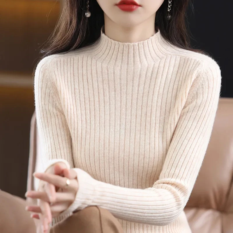 

Women Half Turtleneck Knit Sweater Autumn Casual Simple Basic Slim Pullovers Solid All Match Warm Long Sleeve Jumper Mujer