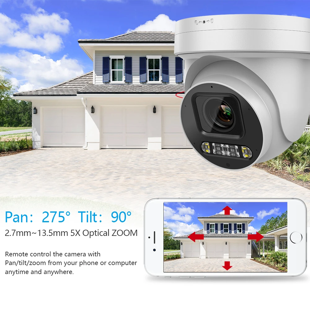 Hikvision Compatible 8MP PTZ Camera 4K 5X Optical Zoom POE Smart Dual Light ColorVu IR Built-in Mic Speaker Video Surveillance