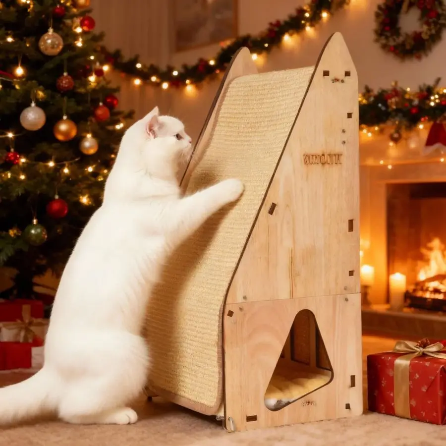 

Cat Scratching Post Modern Sisal Scratcher Furniture, Integrated Cat Scratch Post Pad Condo Tunnel House Bed. AllinOne Space Sav