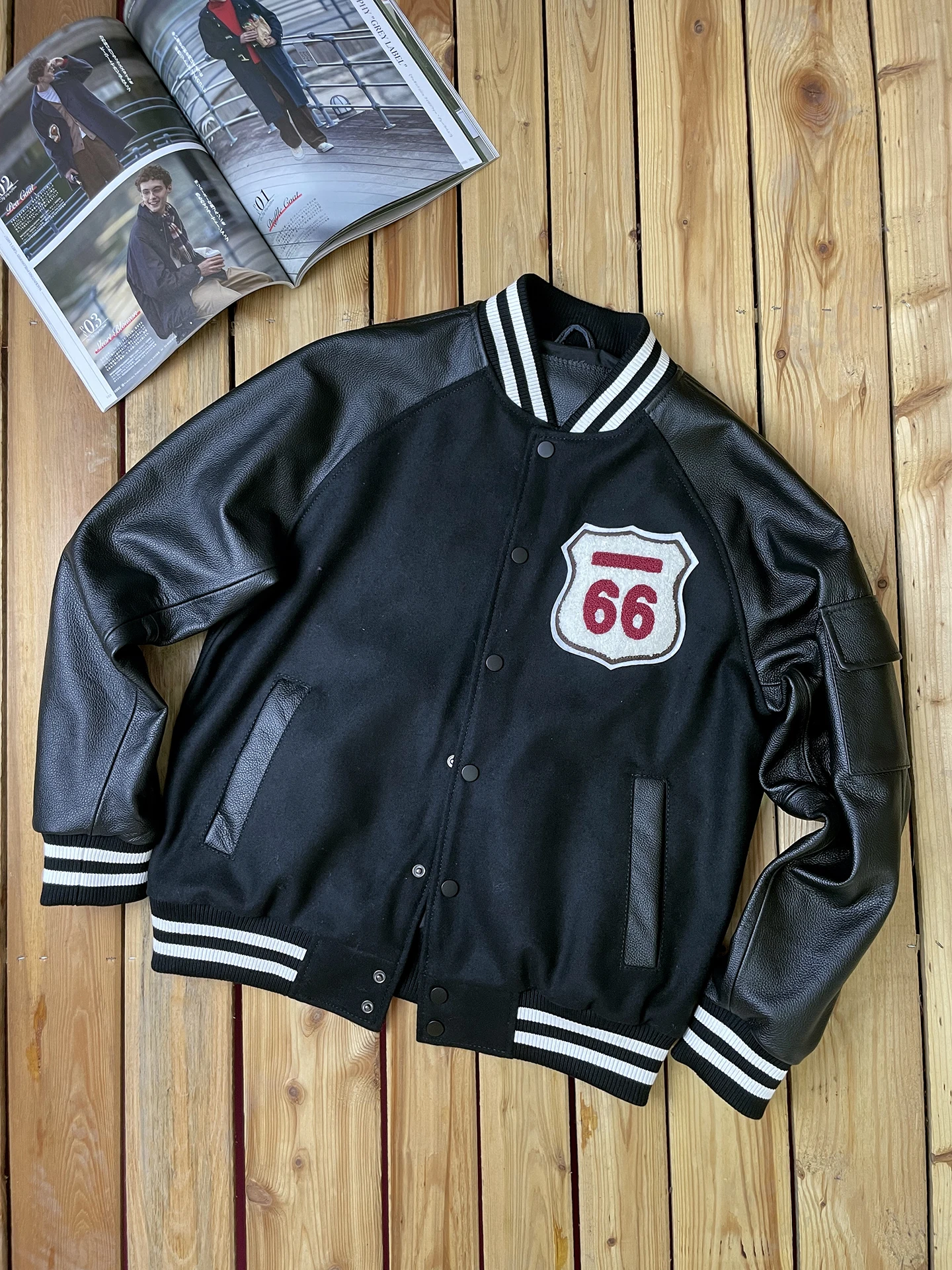 

Thiened American Sle Woolen Jaet Loose Thi Outerwear Autumn Winter Coat Leather Sve Baseball Sle Genuine Leather...