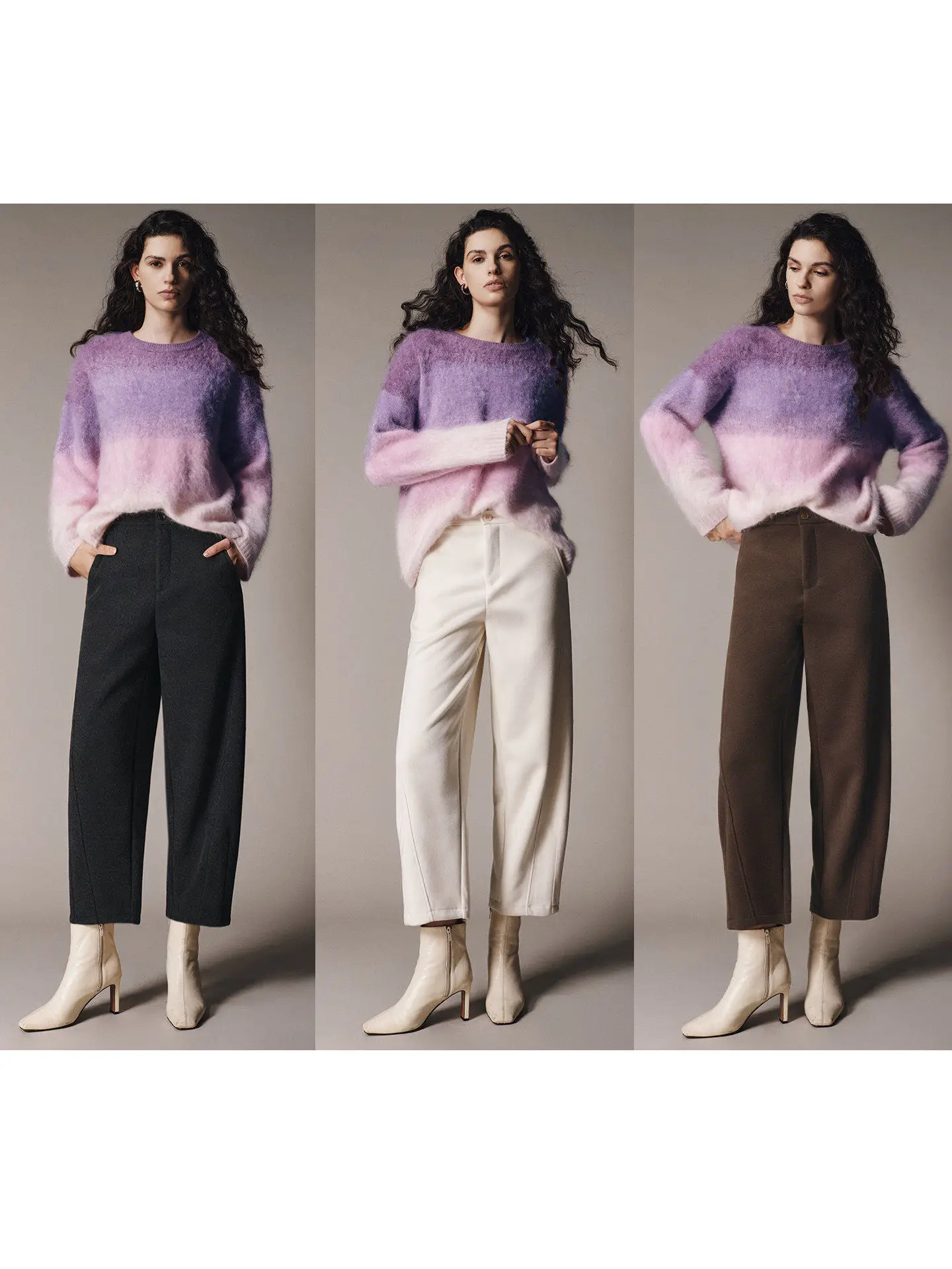 

Windproof Acetate Wool Knife-ape Pants Tee Colors High Weight Warm Winter Casual Trousers for Women l Waist Zipper