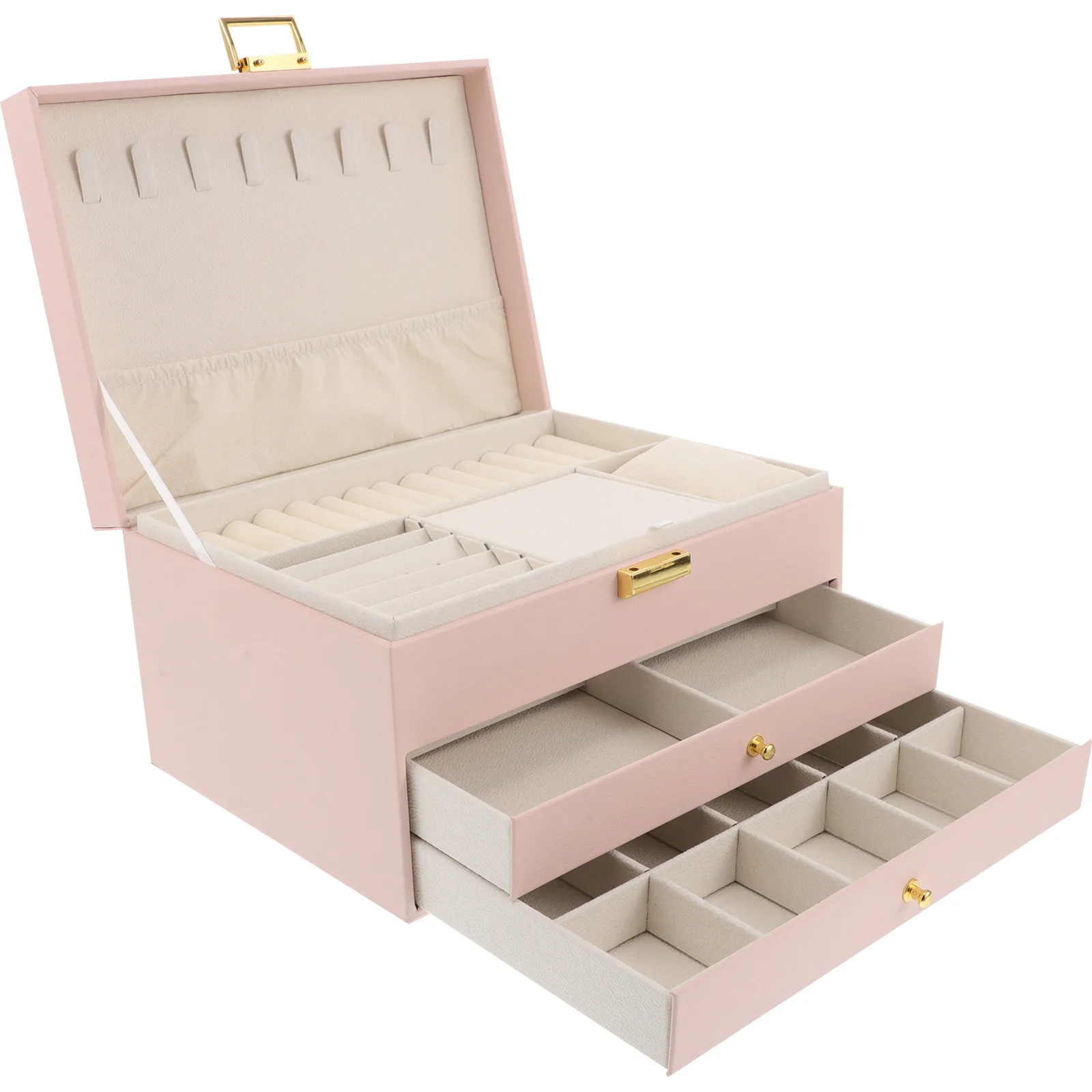 

Портативная 3-слойная шкатулка для украшений из ПУ кожи, органайзер для женщин, для хранения колец, ожерелий, серег, дорожный органайзер, маленький футляр для украшений