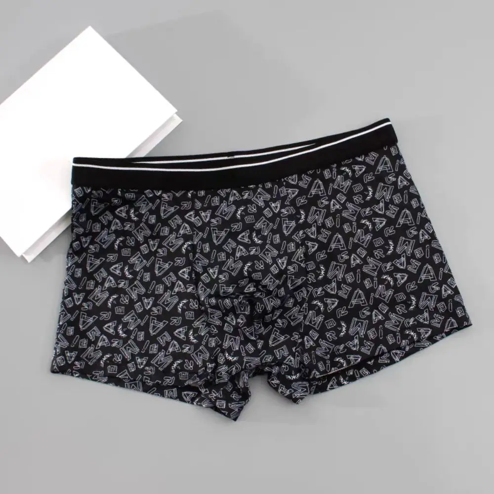 4PCS Simple Stripe Letter Men's Flat Panties Seamless Large Size Boxer Shorts Male Low Waist Underpants Mens Underwear Man