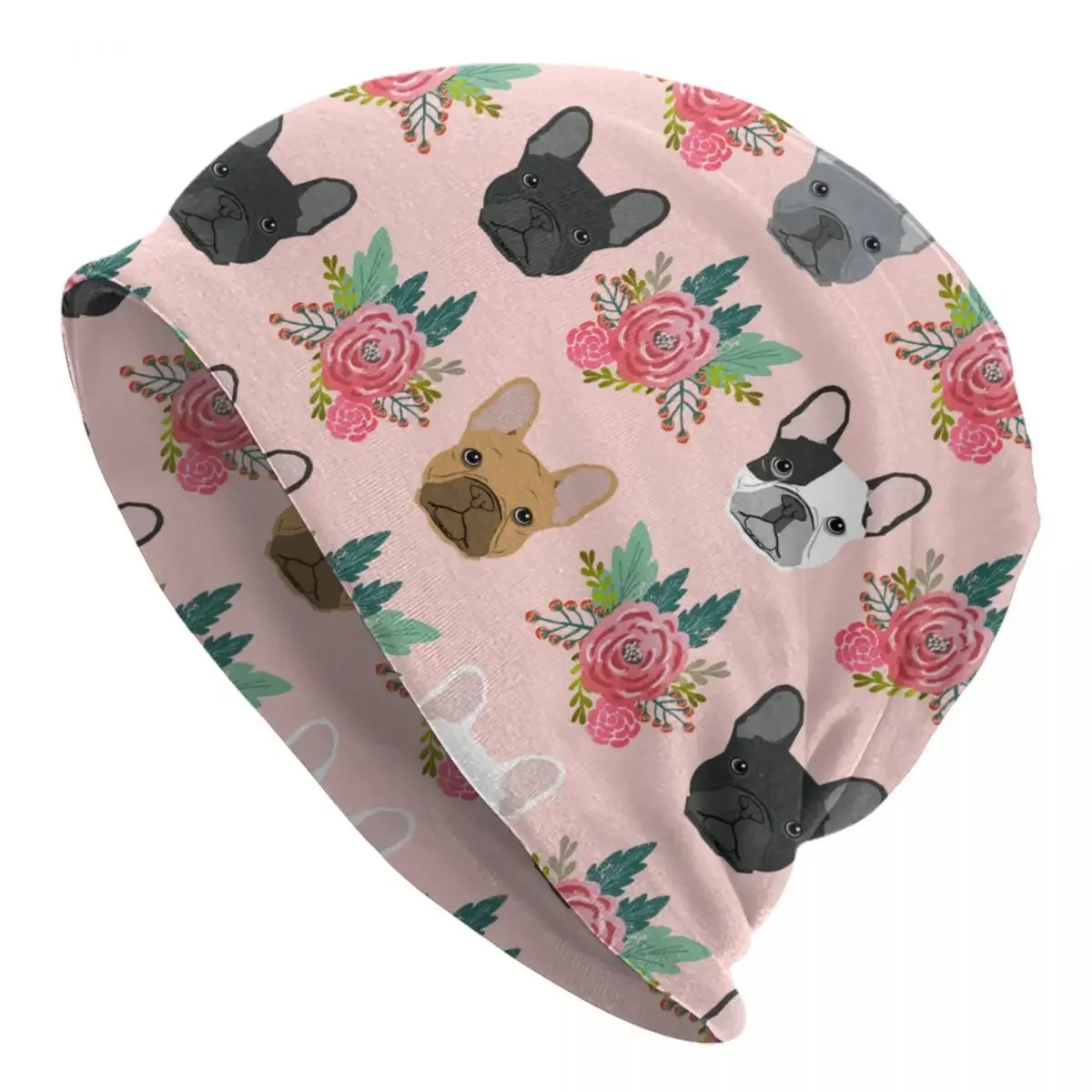 Gorro floral de Bulldogs franceses, gorros de calle a la moda, gorros para perros para hombres y mujeres, gorros tejidos, gorros de doble uso para primavera