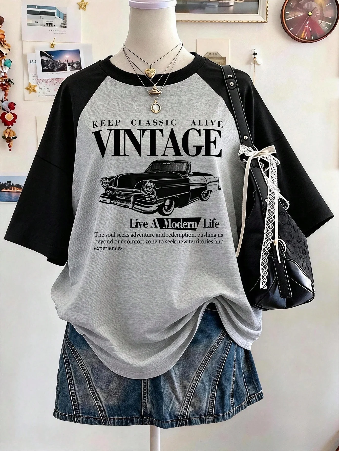 2026 Women Women Quick Dry Breathable Vintage Classic Car Raglan T-Shirt, Y2K Top for Vacation Beach Office Back To School
