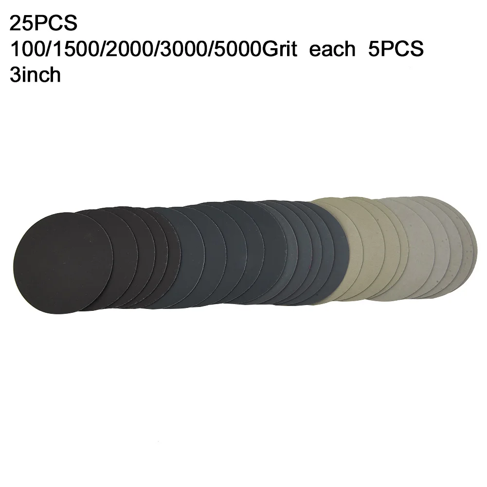 Disc Sandpaper High Flexibility Latex Flocking Low Curl No Creases Oilproof 1000/1500/2000/3000/5000 Grit 25 Pcs
