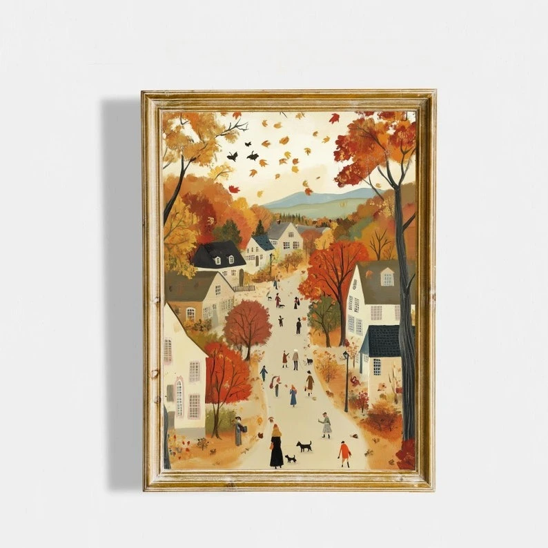 Comfortable Autumn Landscape Canvas Print Cute Autumn Warm Tones Wall Art Poster Modern Living Room Bedroom Autumn Home Decor