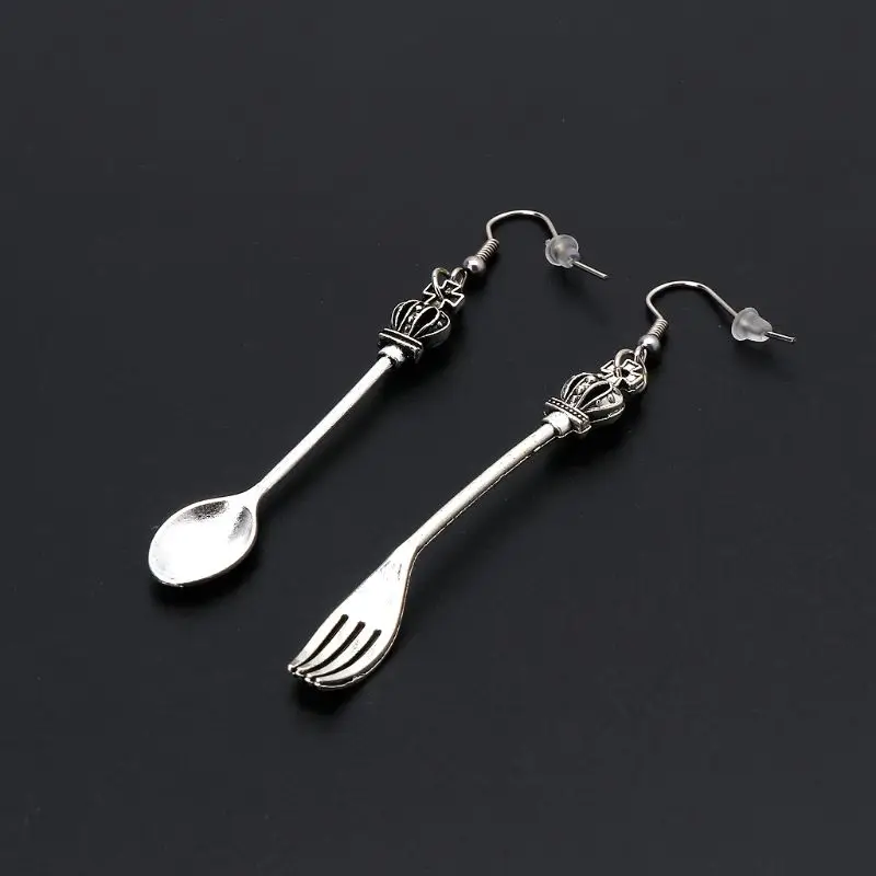 Harajuku Spoon Fork Stud Earrings for Triangle Ruler Asymmetric Earrings All-match Surprise Gift for Unisex Women Men